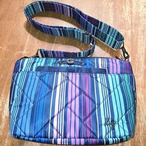 Lug Flare Striped Quilted Shoulder Bag Purple Blue Green